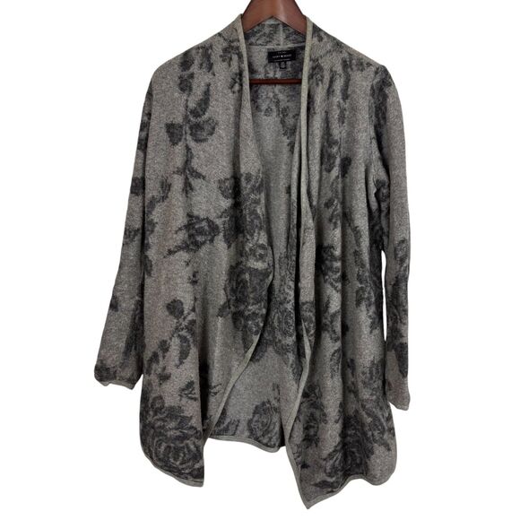 Lucky Brand Gray Rose Long Soft Fleece Knit Open Cardigan Sweater Women's Small - Picture 1 of 7